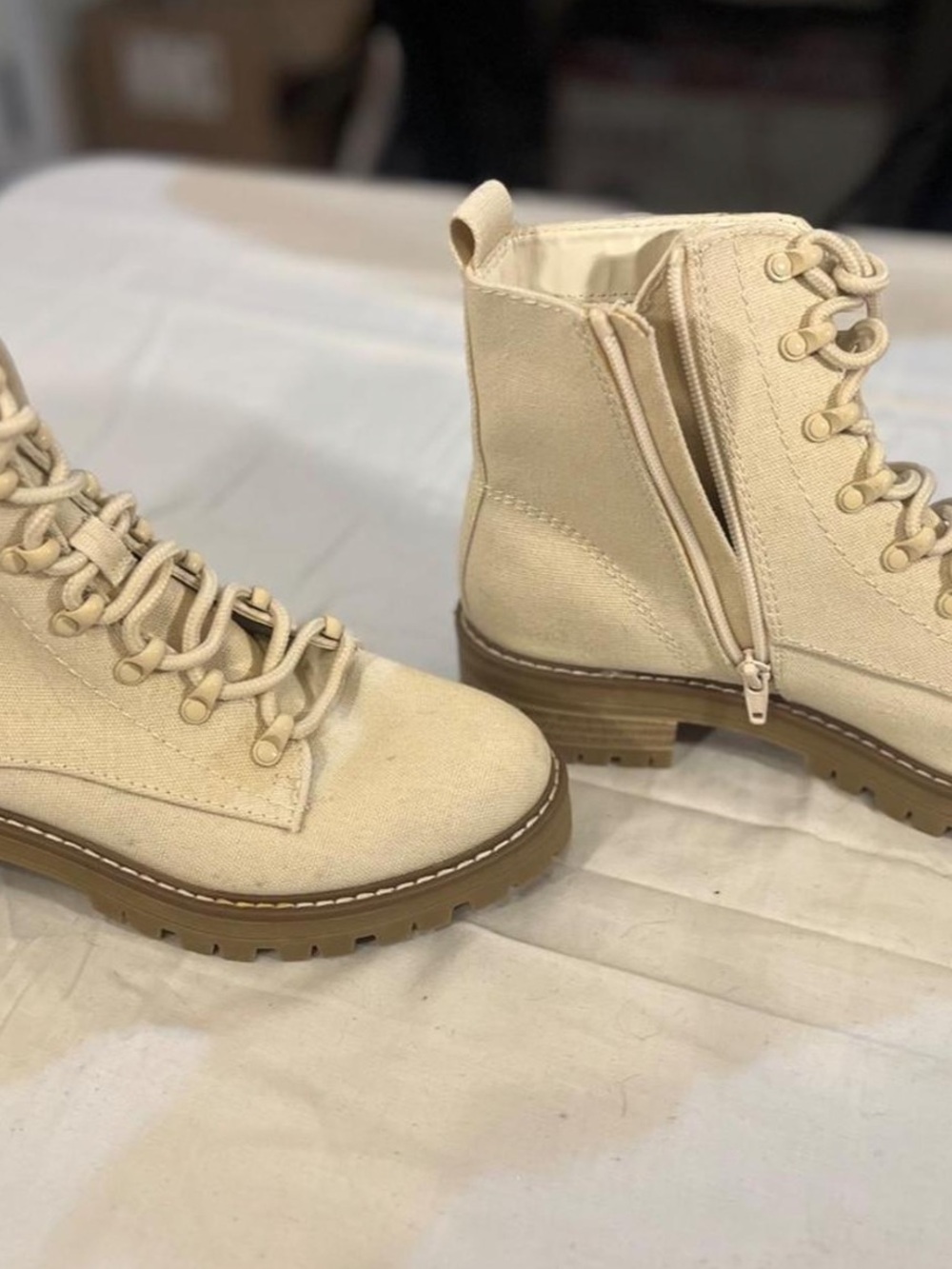 Universal Thread Cream Lace-Up Combat Boots with Side Zip